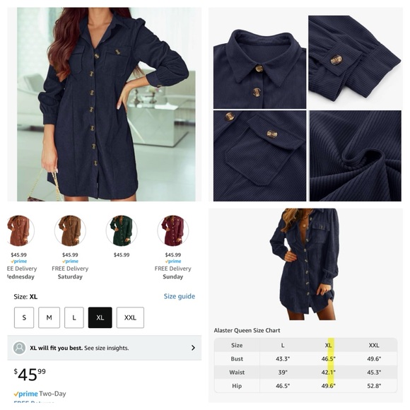 Navy Blue Button-Up Shirt Dress - Alaster Queen, Size XL - Picture 5 of 5